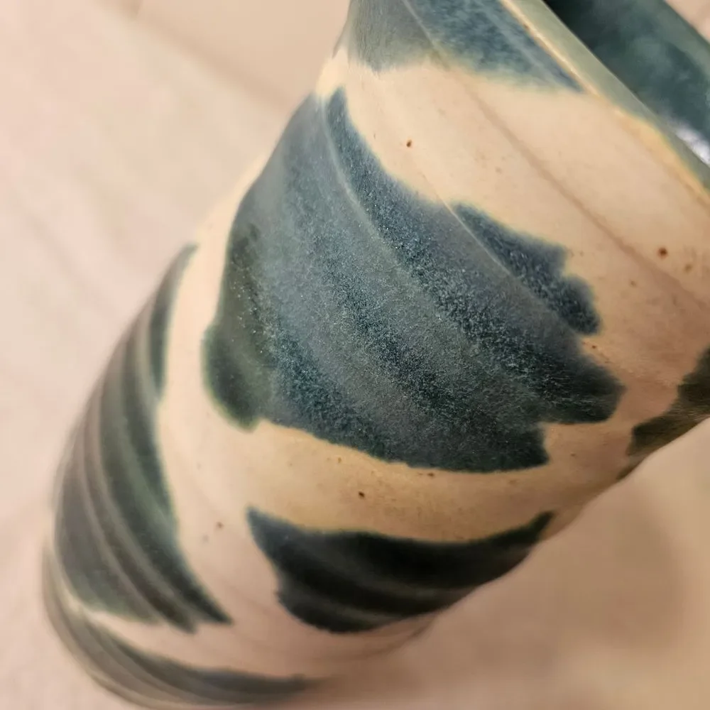 Handmade Pottery Vase Turquoise & White, Unique, Home Decor, Signed‎